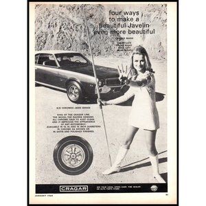1968 Cragar Mag Wheels AMC Javelin Vintage Print Ad Blonde Go Go Boots Wall Art